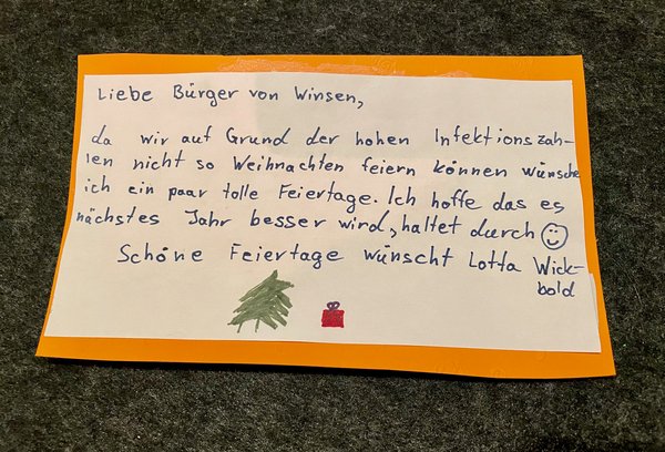 Lottas Weihnachtsgruß an alle Bürger der Gemeinde Winsen (Aller)