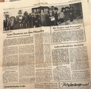 Cellesche Zeitung 1966 – Empfang der Faustballmeister in Bannetze. Zeitungsseite der Celleschen Zeitung vom 21. September 1966 mit Berichten über den Empfang der Faustballmeister aus Bannetze, begleitet von Fotos des Festumzugs und der Ehrungen.