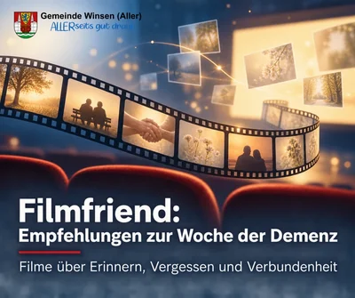 Filmfriend: Empfehlungen zur Woche der Demenz. Filme über Erinnern, Vergessen und Verbundenheit. Illustration: Filmstreifen mit Szenen älterer Menschen vor den Sitzen eines Kinos