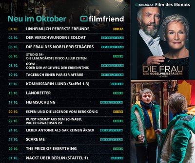 Filmplakat mit Übersicht der Filme aus Oktober und Filmfriend-Logo.