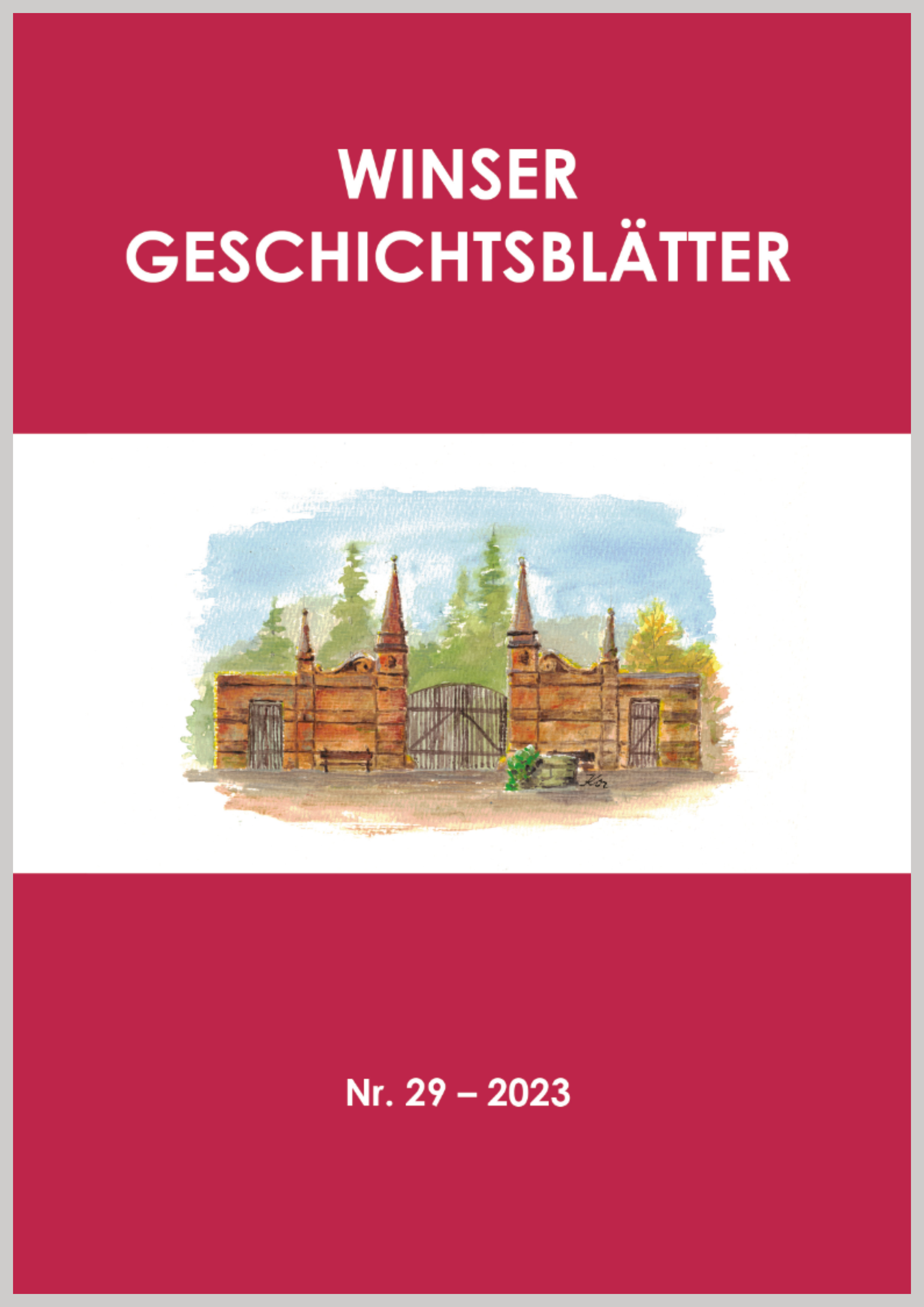 Titel "Winser Geschichtsblätter Nr. 29 – 2023" mit Zeichnung eines Tores.