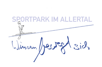 Logo "SPORTPARK IM ALLERTAL" mit Zeichnung eines Ruderers und Schriftzug "Winsen bewegt sich".